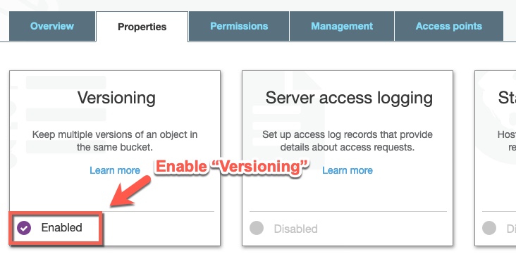 Enable the version of the S3 bucket